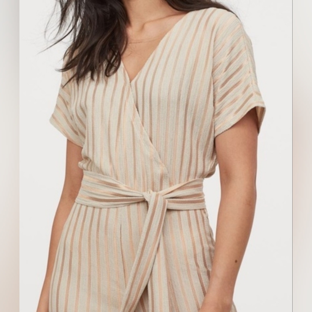 H&M Beige Striped Wide Leg Jumpsuit - Picture 11 of 12